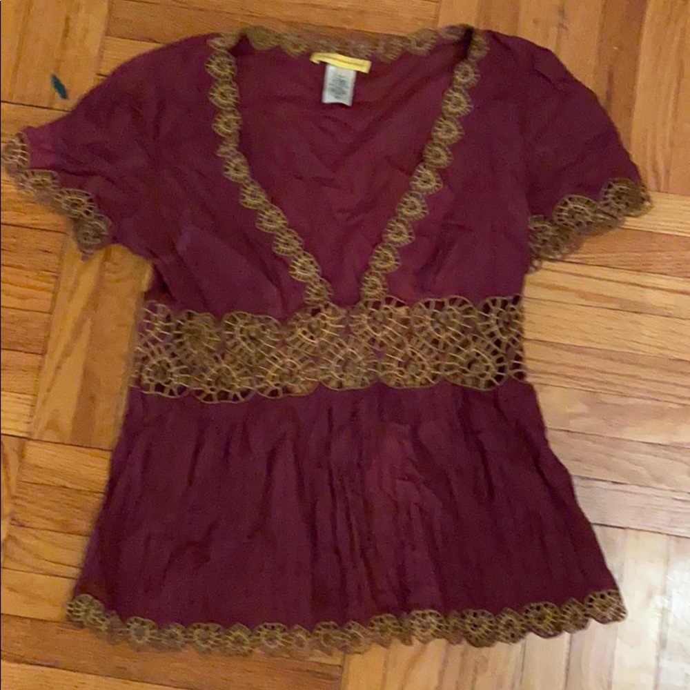 Catherine Malandrino Burgundy Blouse with Gold Trim ALT ASO Lorelai Gilmore